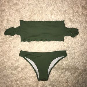 Green Ruffle Sleeve Bikini